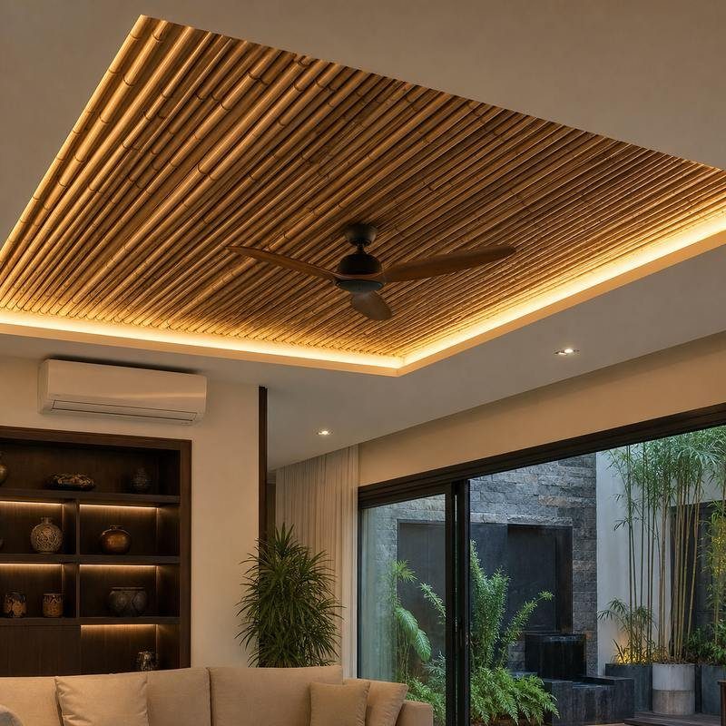 Đèn tre hắt trần phòng khách ánh sáng gián tiếp